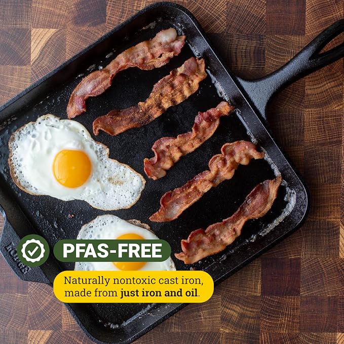 Lodge Seasoned Cast Iron Square Griddle - 11 Inches - Durable Pan - Cast Iron Cookware for Pancakes, Eggs, Bacon & Grilling Favorites