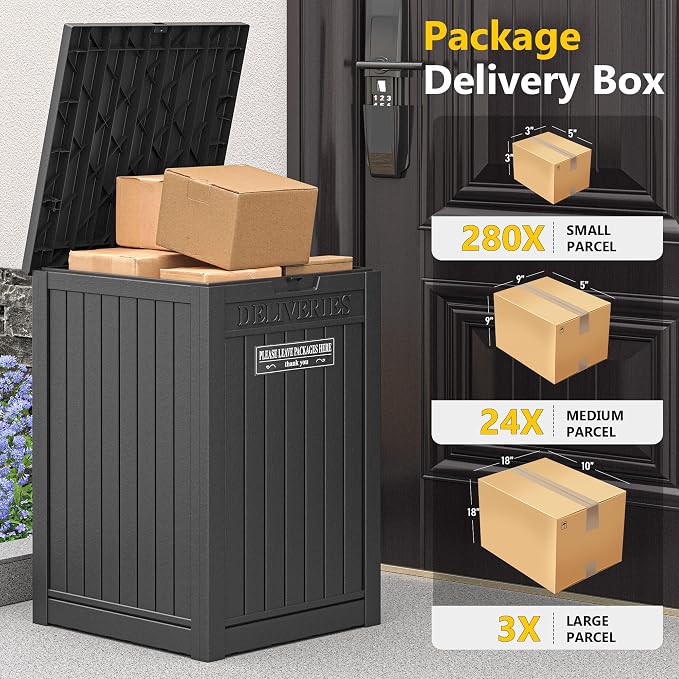 Package Delivery Box for Outside, Waterproof Outdoor Storage, Black