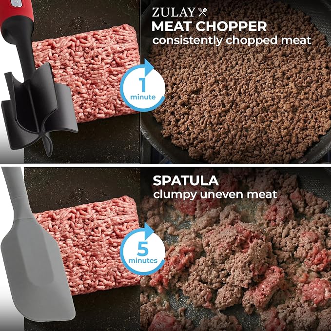Zulay Kitchen Ground Beef Chopper Tool – 5-Blade Nylon Meat Chopper for Ground Beef, Non-Toxic Food Safe Meat Masher & Breaker, Heat Resistant to 180°C, Dishwasher Safe – Red