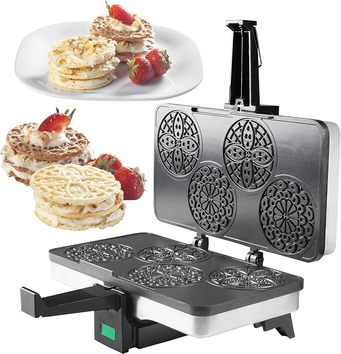 Piccolo Pizzelle Baker, Non-Stick Electric Press Makes 4 Mini Cookies | Even Heating Plates, Fun Baking Machine with Recipe Guide, Brunch Party Supplies, Italian Waffle Dessert Treat, Gift for Her