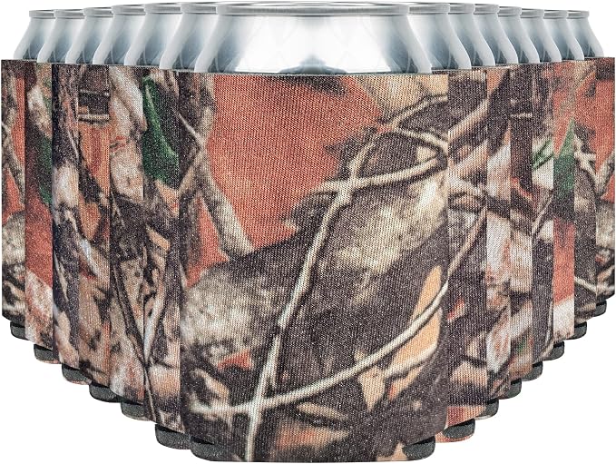 Blank Beer Can Coolers Sleeves (30-Pack) Soft Insulated Beer Can Coolies - HTV Friendly Plain Koolies in Bulk for Beer Cans & Bottles - Coolie Blanks for Vinyl Projects & Wedding Favors (Natural Camo)