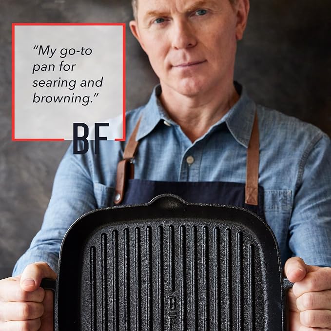 GreenPan x Bobby Flay 11" Pre-Seasoned Cast Iron Square Grill Pan | Natural Nonstick with Use, Heavy Duty, Induction & All Stovetop Compatible, High Heat & Oven Safe, Indoor/Outdoor