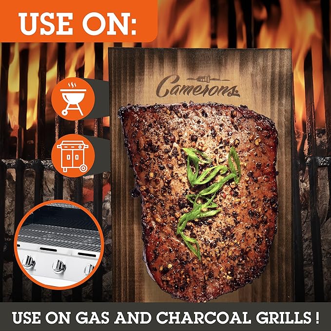 Camerons Alder Grilling Planks - 2 Pack (5.5"x11.5") - Premium Natural Alder Wood - Easily Infuse Smoky Flavor into BBQ Salmon, Fish, Pork, Veggies, and More - Sourced in the USA - Grilling Gift Idea