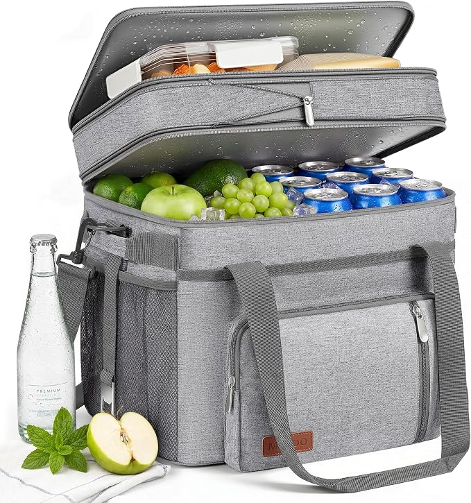 MIYCOO Cooler Bag with Expandable Double Deck, 60 Can Leakproof Cooler | Insulated Portable Soft Lunch Cooler, Extra Large Ice Chest Cooler for Beach, Picnic, Camping, Shopping (Gray)