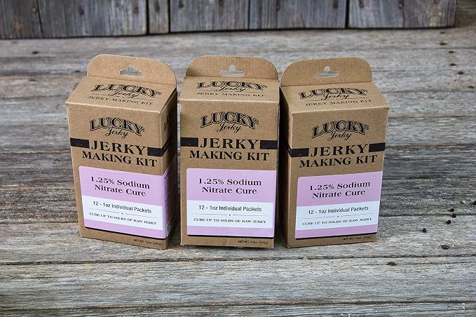 Lucky Jerky Sodium Nitrate Cure Kit, Just Add Seasoning, 24 Oz | 1.25% Sodium Nitrate Cure, 12 Individual 1 Oz Packets, Cures Up to 60 lbs of Meat, Compatible with Prague Powder