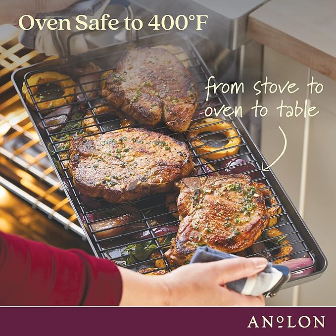 Anolon Advanced Hard Anodized Nonstick Double Burner Griddle with Multi-Purpose Rack, 10-Inch by 18-Inch, Indigo