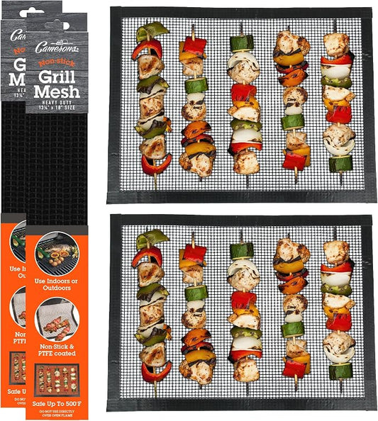 Camerons Grilling Mesh 2 Pack (13.25"x18") - Heavy Duty 100% Non-Stick Reusable Cooking Mesh - Use in Outdoor BBQ Grill & Indoor Oven - Heat Safe up to 500° F - Barbecue Grilling Gift for Fathers Day