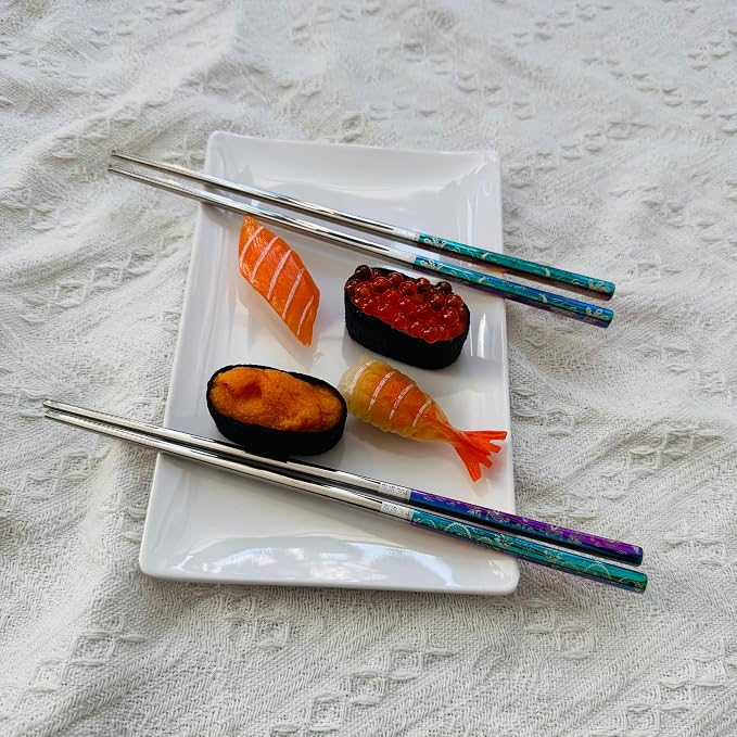 2Pairs Stainless Steel Chopsticks Reusable Dishwasher Safe Dragon Phoenix | Engraved chopsticks set