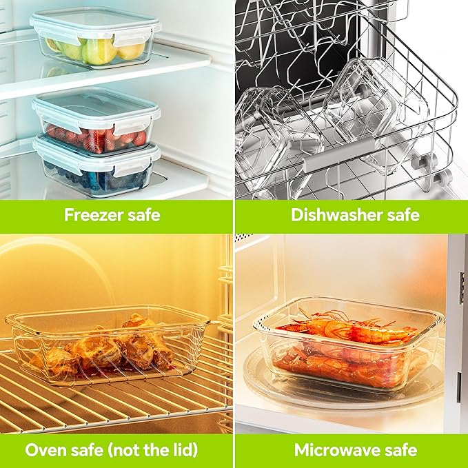 5-Pack 35 oz Borosilicate Glass Food Storage Containers with Lids, Stackable Airtight Glass Meal Prep Containers for Lunch & Leftover, BPA-Free & Leak Proof, for Microwave, Oven, Dishwasher