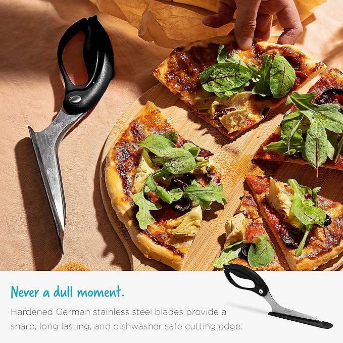 Dreamfarm Scizza 2-In-1 Easy Ergonomic Pizza Scissors with Stainless Steel Pizza Cutter Blades & Non-Stick Slice Server - Red | Cuts and serves pizza with non-scratch, heat resistant serving base, spring-loaded German stainless steel blades
