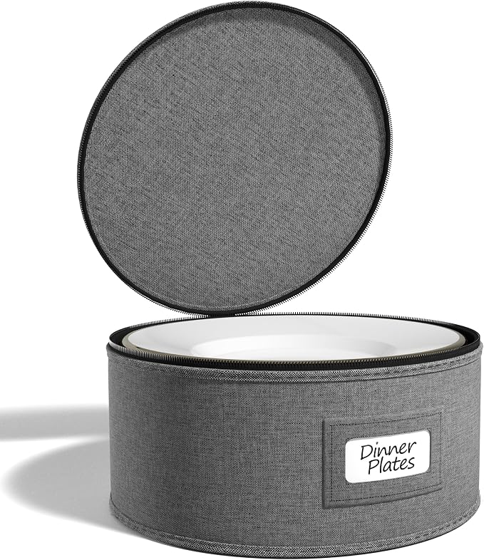 Sorbus China Storage Containers – Dinnerware Organizer for Dinner Plates with Lid (Holds Service for 12) with Felt Protectors – 12" x 6.25"