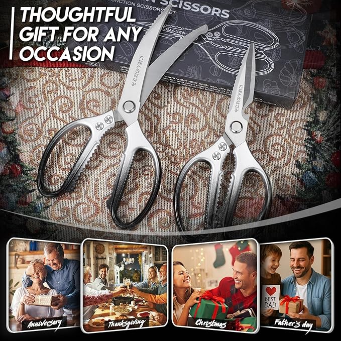 TIJERAS Kitchen Scissors Shears Set - 2PCS Stainless Steel Sharp | Dishwasher Safe, Heavy Duty Poultry Shears, Japanese Cooking Scissor for Food Chicken, Gifts for Women, Black