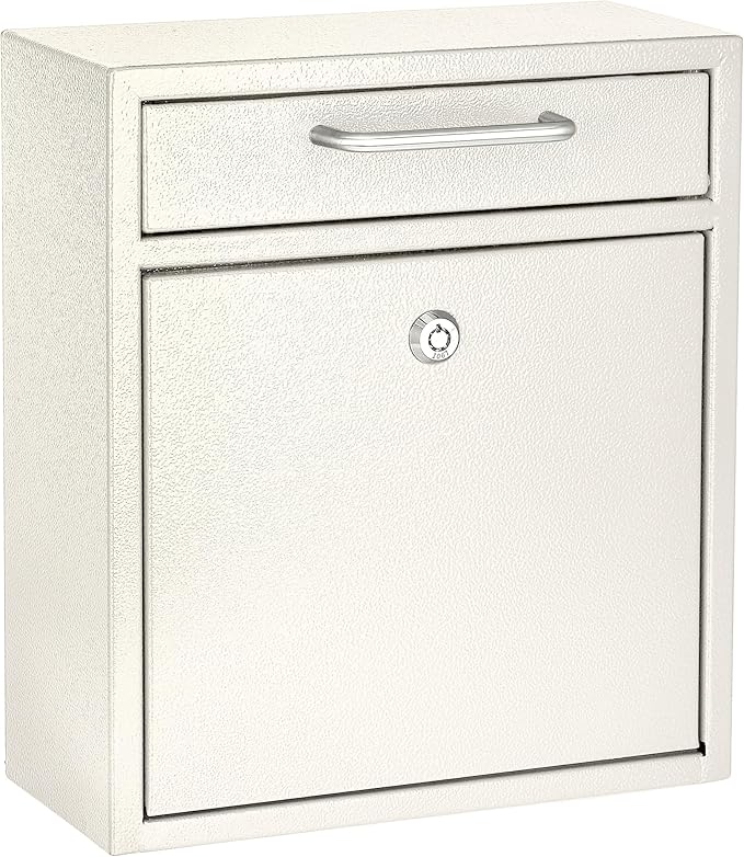 AdirOffice Ultimate Drop Box Wall-Mounted Mailbox - Hanging Secured Postbox - Durable Spacious Key - Perfect for After Hours Deposits Payments Key and Letter Drops (White, Large) (White, Large)