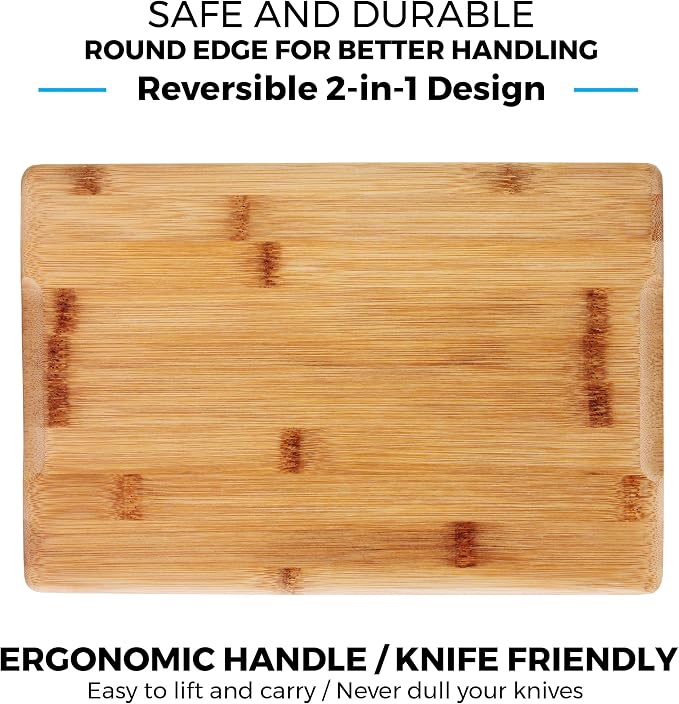 Bamboo Cutting Boards for Kitchen with Juice Groove [Set of 2] Wood Cutting Board for Chopping Meat, Vegetables, Fruits, Cheese, Knife Friendly Serving Tray with Handles