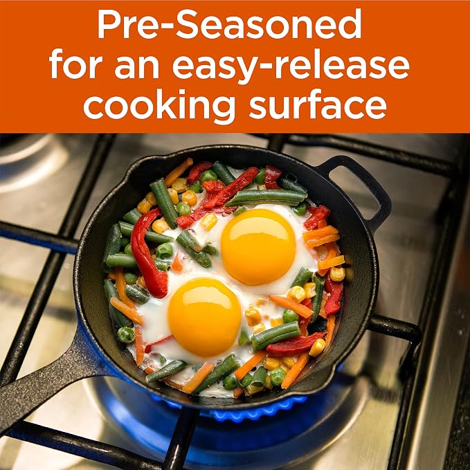 Commercial CHEF 12-Inch Cast Iron Skillet with Silicone Grip Handle, CHFL12 | Pre-Seasoned Cast Iron, Works on All Cooktops Including Induction, Outdoor Skillet for Campfires or Grills