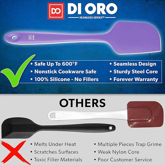 DI ORO Silicone Spatula - 600°F Heat-Resistant Rubber Kitchen Spatula for Baking, Scraping, & Mixing - BPA Free Nonstick Cookware Safe Flexible Utensil for Cooking - Dishwasher Safe (Lavender)