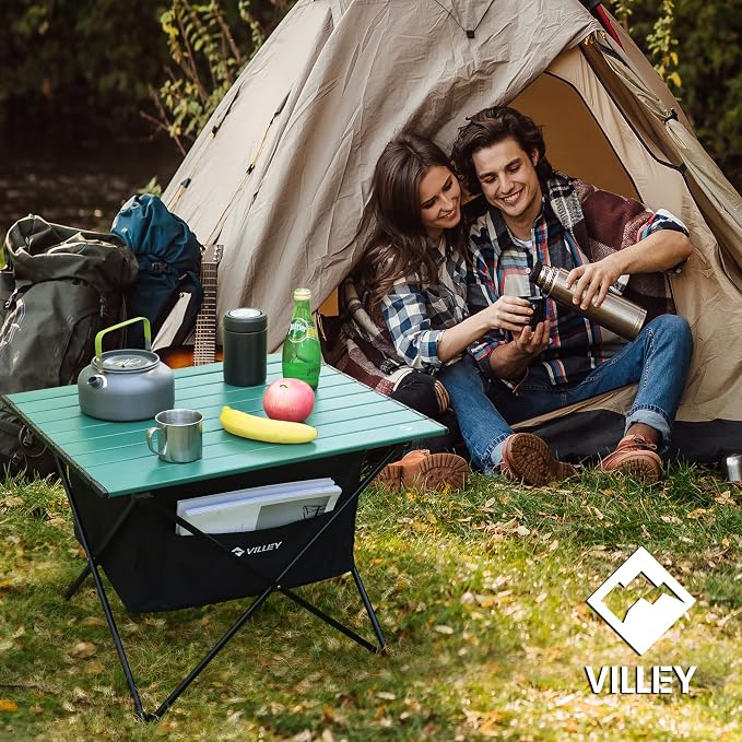 VILLEY Portable Camping Side Table, Ultralight Aluminum Folding Beach Table | Lightweight & Portable, Under-Table Storage Hammock, Carry Bag for Camping, Beach, Picnic, Boat & Travel