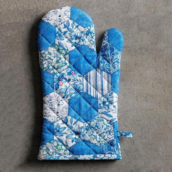 Maison d'Hermine Oven Gloves 100% Cotton Oven Mitt (7" x 13", Pack of 1) | With Loop Heat Resistant BBQ Cooking Gloves Baking Grilling Kitchen Handling Hot Pans Spring Summer - Summer Blues