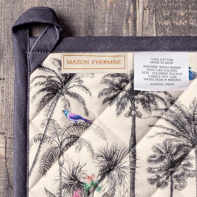 Maison d' Hermine 100% Cotton Oven Mitt & Pot Holder Set (7.5"x13" & 8"x8") | Heat Resistant BBQ Cooking Gloves with Loop Baking Grilling Kitchen Hotel Home Farmhouse Thanksgiving Christmas - Amazonia