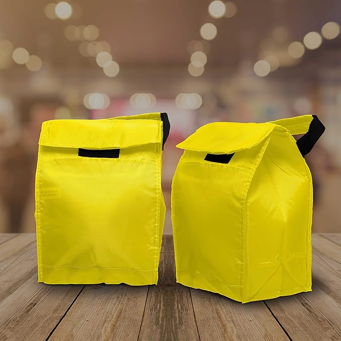 DISCOUNT PROMOS 10 Hook and Loop Insulated Lunch Bags Set - Polyester, Durable, Vibrant, Reusable - Yellow