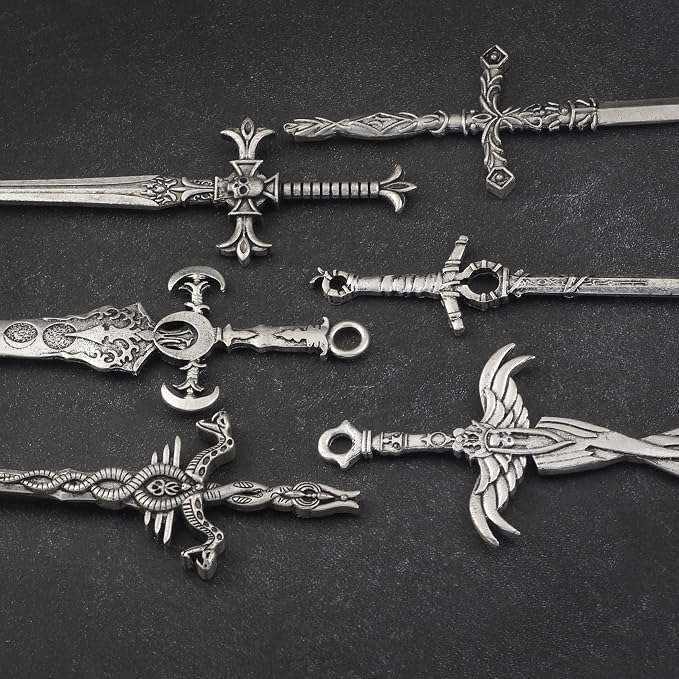 6PCS Sword Hair Pins for Women, Metal Hair Sticks Set, Decorative Hair Pins for Bun Updo, Fantasy Gothic Medieval Renaissance Hair Accessories, Hair Sticks for Long Thick Hair