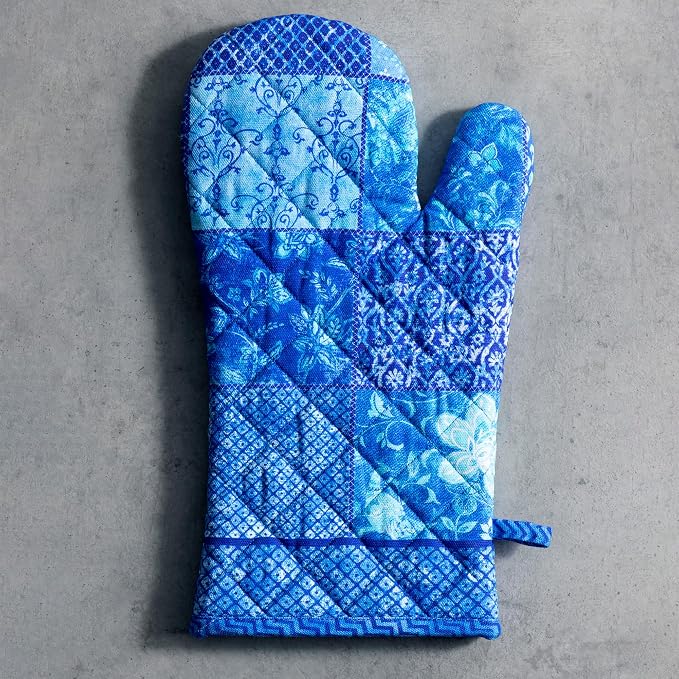 Maison d'Hermine Oven Gloves 100% Cotton Oven Mitt (7" x 13", Pack of 1) | With Loop Heat Resistant BBQ Cooking Gloves Baking Grilling Kitchen Handling Hot Pans Spring Summer - Indigo Love
