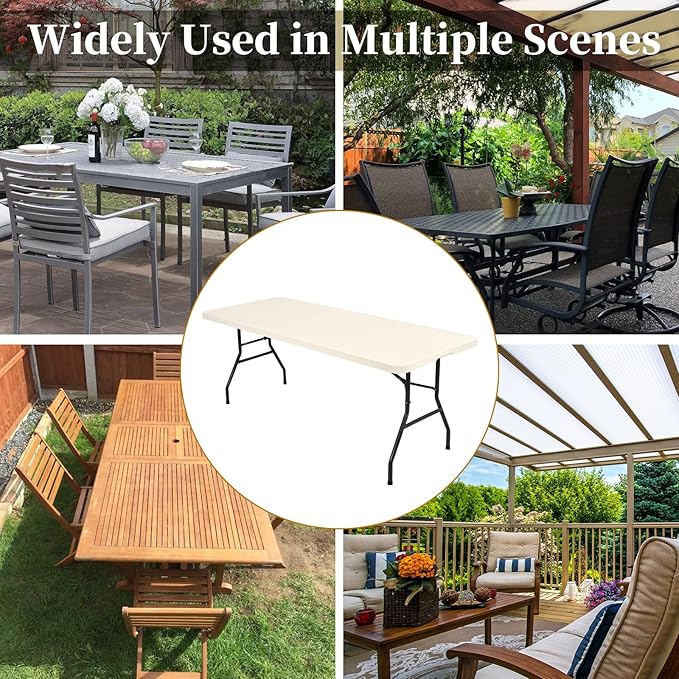 6 Pack Stretch Fabric Table Top Cap Cover, fits 8' Tables, Spandex Table Covers Washable Elastic Rectangle Tablecloth Protector for Indoor Outdoor Party Picnic Wedding, Ivory, 30" W x 96" L