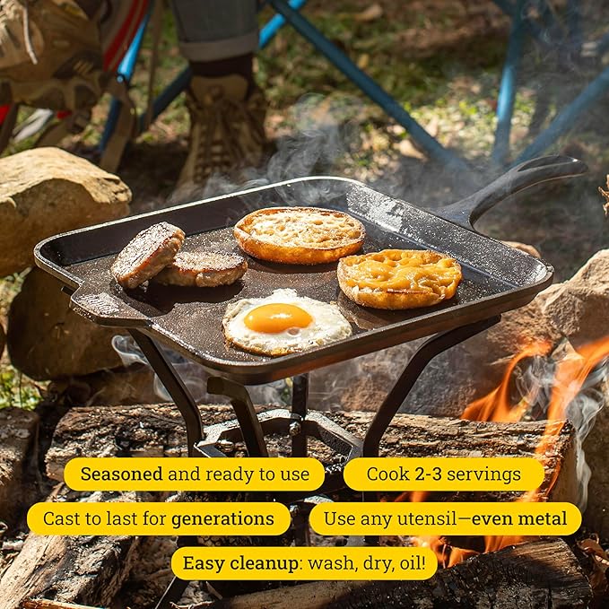 Lodge Seasoned Cast Iron Square Griddle - 11 Inches - Durable Pan - Cast Iron Cookware for Pancakes, Eggs, Bacon & Grilling Favorites