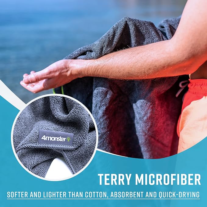 4Monster 4-Pack Quick Dry Microfiber Travel Towels – Super Absorbent, Ultra-Soft Camping Towel Set with Water-Resistant Bag, Lightweight & Compact for RV, Gym, Beach, Pool, Swimming, and Family Trips