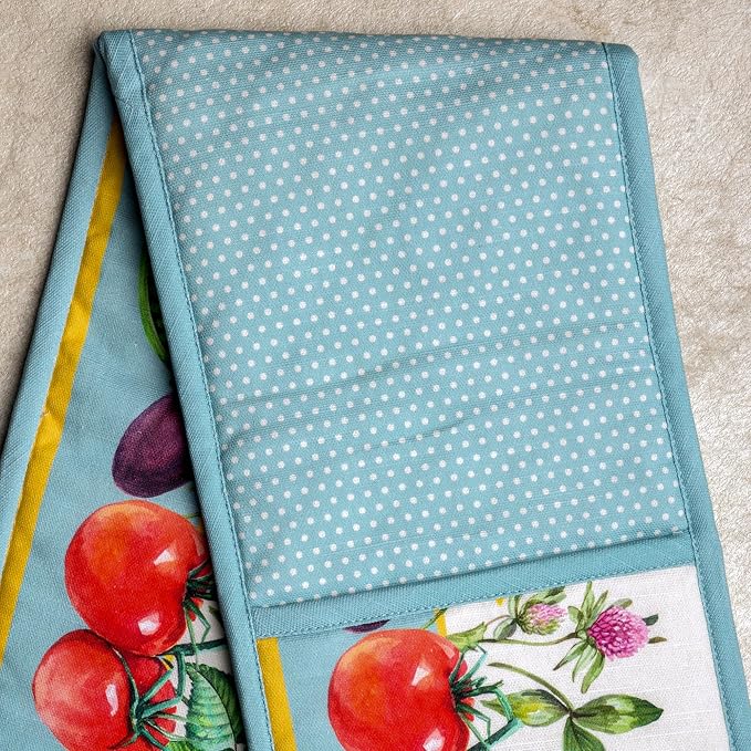 Maison d' Hermine Double Oven Mitts 100% Cotton Double Oven Glove (7"x35") | Heat Resistant BBQ Cooking Gloves with Loop Baking Grilling Kitchen Hotel Home Farmhouse Spring Summer - Giverny