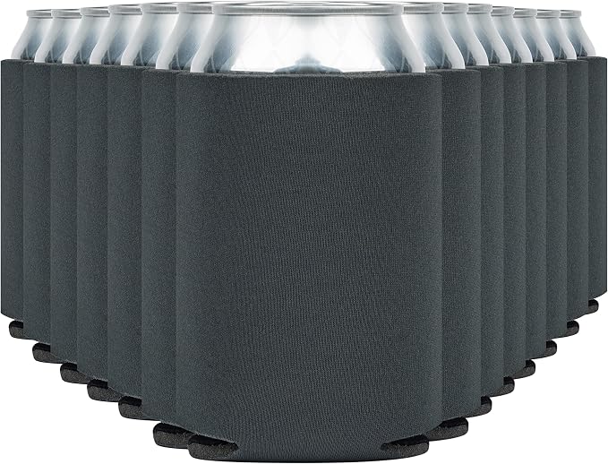Blank Beer Can Cooler Sleeves (110-Pack) Soft Insulated Beer Can Coolies - HTV Friendly Blank Koolies in Bulk for Beer Cans & Bottles - Coolie Blanks for Vinyl Projects & Wedding Favors (Charcoal)