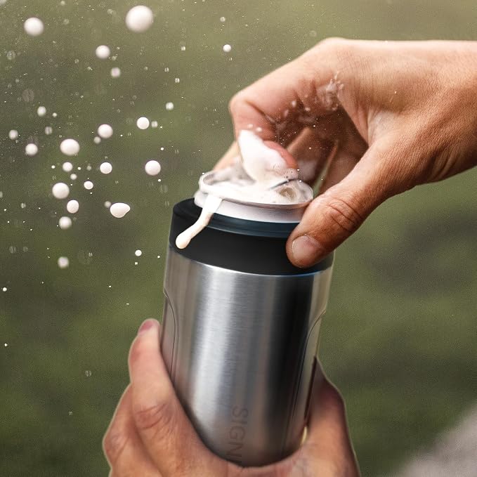 Universal Can Cooler - Signice 3 in 1 Insulated 12 oz Beer Can Insulator Stainless Steel Metal Holder for 12oz Slim Skinny Tall Standard Cans Bottle Hard Seltzer Soda Energy Drinks (Black Leopard)