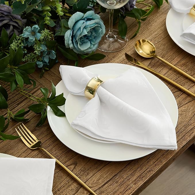 Newbridge Barcelona Luxury Damask Fabric Tablecloth, 60” Wide x 84” Oval, White, 100% Polyester, No Iron, Soil Resistant Dining Room, Party and Banquet Table Cover