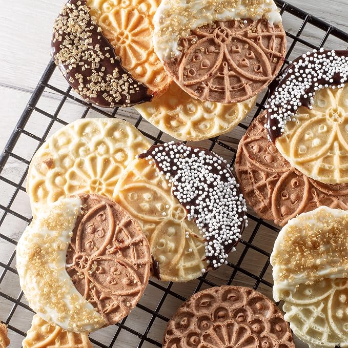 Piccolo Pizzelle Baker, Non-Stick Electric Press Makes 4 Mini Cookies | Even Heating Plates, Fun Baking Machine with Recipe Guide, Brunch Party Supplies, Italian Waffle Dessert Treat, Gift for Her
