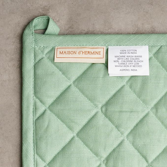 Maison d' Hermine 100% Cotton Oven Mitt & Pot Holder Set (7.5"x13" & 8"x8") | Heat Resistant BBQ Cooking Gloves with Loop Baking Grilling Kitchen Hotel Home Farmhouse Spring Summer - Printemps