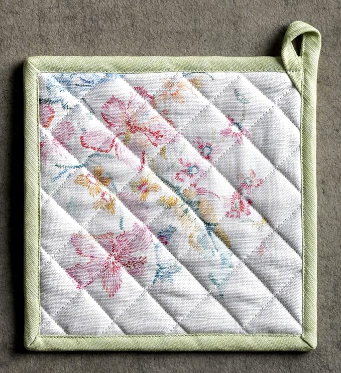 Maison d' Hermine Pot Holders 100% Cotton Potholders (8" x 8", Pack of 1) | Heat Resistant Hot Pads with Loop BBQ Cooking Baking Farmhouse Kitchen Handling Hot Pans Spring Summer - Paradise Island