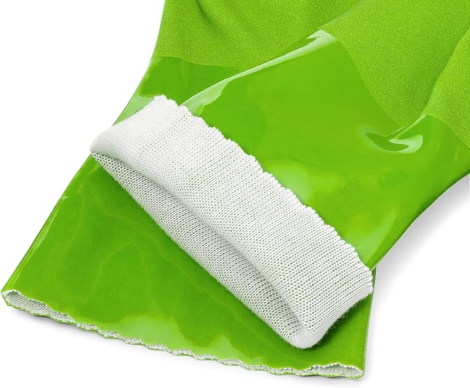 Kitchen-Star Ultimate Rubber Household PVC Gloves with Comfortable Cotton Lining, Anti-Slip surface, Kitchen Dishwashing, Extra Thickness, Kitchen Cleaning, Working, Painting, PetCare (X-Large, Green)
