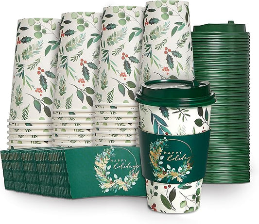 Papyrus Disposable Tabletop Dinnerware Set - Elegant and Sturdy Disposable Cups for Any Occasion, Holiday Foliage, Cups