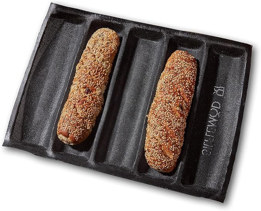 SIFLEMOD Silicone Baguette Mold - Non-stick Fench Bread Flexi Mesh Pan, Perforated Sandwich Baking Liners, Silicone Bread Baking Forms (5 Loaf, Black)