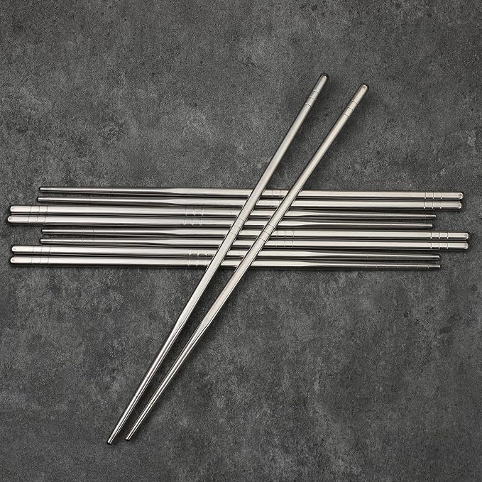 5 Pairs Stainless Steel Chopsticks, Metal Chopsticks, Lightweight Non-Slip Reusable Chopstick, Dishwasher Safe, for Home Kitchen Hotel Restaurant