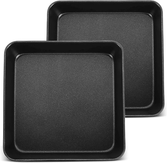 Herogo 9 x 9 Baking Pan Set of 2, Black Stainless Steel Square Cake Pan for Lasagna Brownies Casseroles Cakes, Non-Stick & Oven Safe