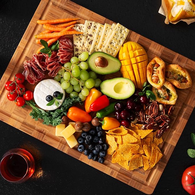 Extra Large Bamboo Wooden Cutting Board Wood Cutting Boards for Kitchen | Non Slip, Non Toxic, Butcher Block, Best Cutting Board, Must Haves, Kitchen Essentials Accessories, House Warming Decor