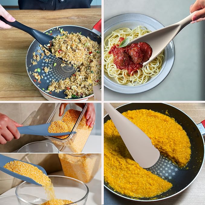 Cooking Spoon and Rice Scooper Set for Nonstick Cookwares, Heat Resistant- Seamless Design, Great for Cooking, Serving, Mixing, Scoop, and Scrape,2 Pack, Starry Blue