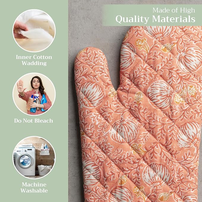 Maison d'Hermine Oven Gloves 100% Cotton Oven Mitt (7" x 13", Pack of 1) | With Loop Heat Resistant BBQ Cooking Gloves Baking Kitchen Handling Hot Pans Thanksgiving Christmas - Harvest Festival