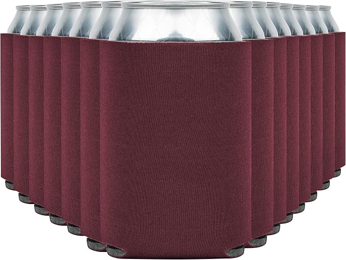 Blank Beer Can Coolers Sleeves (30-Pack) Soft Insulated Beer Can Coolies - HTV Friendly Plain Koolies in Bulk for Beer Cans & Bottles - Coolie Blanks for Vinyl Projects & Wedding Favors (Burgundy)
