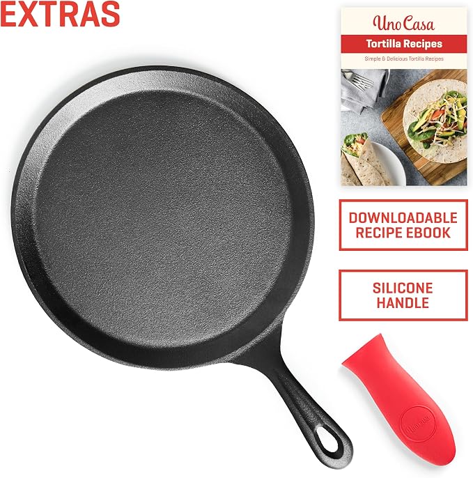 Uno Casa Cast Iron Comal Pan 10.5 Inch - Skillet for Roti, Tawa/Dosa Pan Pataconera, Comales para Tortillas - Comal Para Tortillas Grande - Cast Iron Griddle