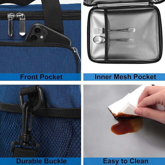 Lunch Bags for Women/Men, Insulated Lunch Bag for Work Office Picnic - Lunch Cooler Bag Leakproof Lunch Box with Adjustable Shoulder Strap - Blue
