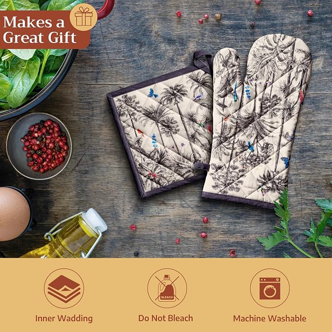 Maison d'Hermine Oven Gloves 100% Cotton Oven Mitt (7" x 13", Pack of 1) | With Loop Heat Resistant BBQ Cooking Gloves Baking Kitchen Handling Hot Pans Thanksgiving Christmas - Amazonia