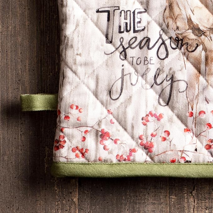 Maison d' Hermine 100% Cotton Oven Mitt & Pot Holder Set (7.5"x13" & 8"x8") | Heat Resistant BBQ Cooking Gloves with Loop Baking Grilling Kitchen Home Farmhouse Thanksgiving Christmas - Mountain Life