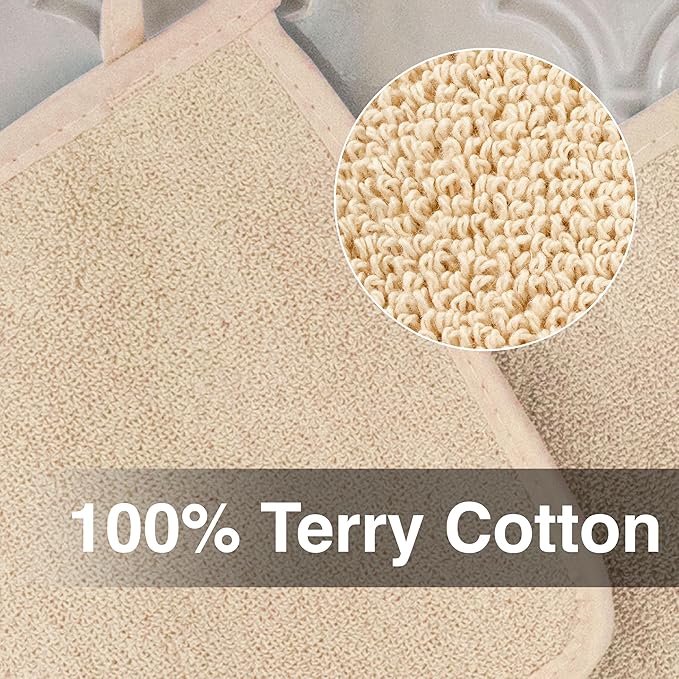 RITZ Terry Potholder & Hot Pad: Unparalleled Heat Resistant, Durable 100% Cotton – Ergonomically Designed for Optimal Grip – Easy-Care Machine Washable – 4-Pack, Latte